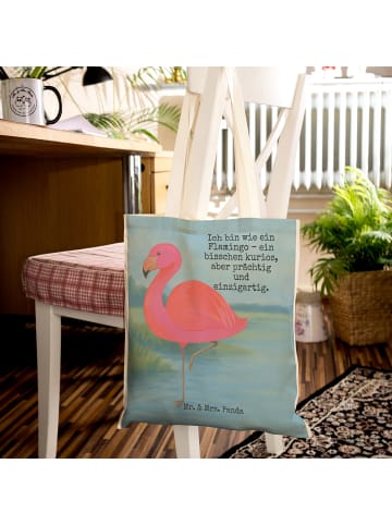Mr. & Mrs. Panda Henkeltasche Flamingo Classic Design mit Spruch in Weiß