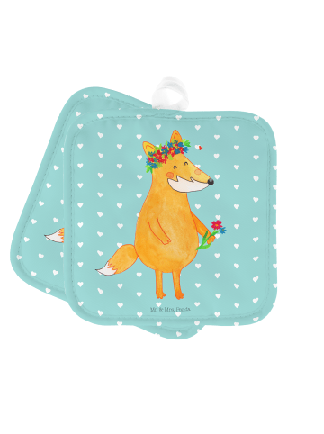 Mr. & Mrs. Panda Topflappen Fuchs Blumen ohne Spruch in Türkis Pastell