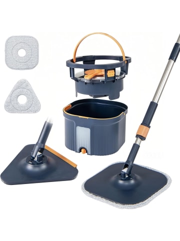 COSTWAY Wischmopp und Eimersystem mit Auswringfunktion in Blau