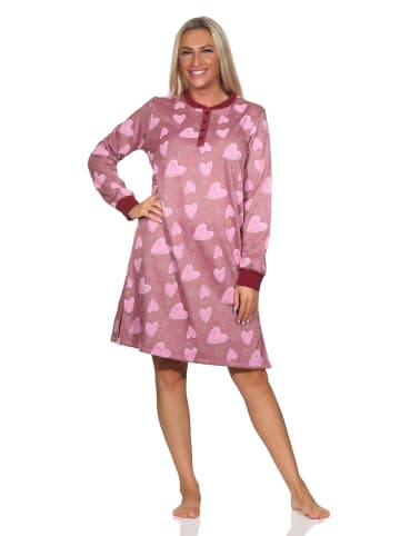 NORMANN Frottee Nachthemd langarm Bündchen Herz - 82045 in beere