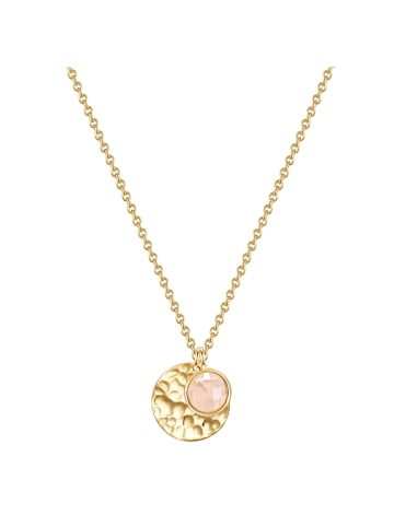 Glanzstücke München Halskette Kreis aus Sterling Silber mit Rosenquarz in gelbgold