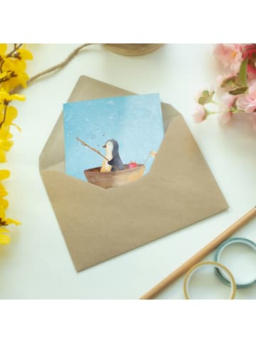 Mr. & Mrs. Panda Glückwunschkarte Pinguin Angelboot ohne Spruch in Eisblau
