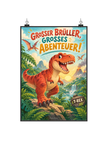 Plakat Tyrannosaurus verspielt Design mit Spruch in Weiß