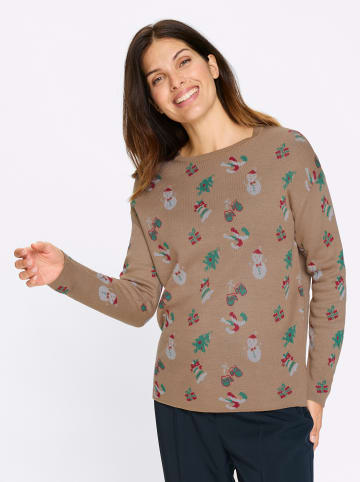 Sieh an! Langarm-Pullover in camel-grün-gemustert