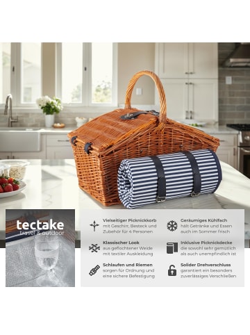 tectake Weiden-Picknickbox für 4, 46 x 30 x 43,5 cm, Kühlfach und Decke