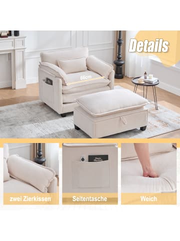 ABRIHOME Sessel-Fußhocker mit Stauraum, Samt-Loungesessel in Beige
