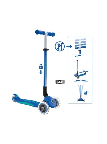 GLOBBER Roller Scooter primo Klappbar Plus Lights dunkelblau-türkis, 3-9 Jahre