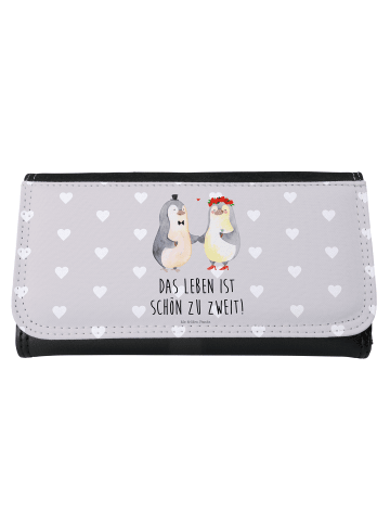 Mr. & Mrs. Panda Damen Portemonnaie Pinguin Heirat mit Spruch in Grau Pastell