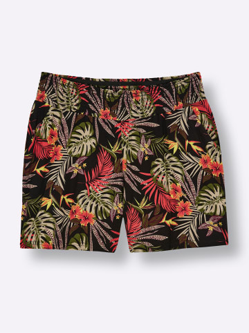 sheego Shorts in schwarz-burgund-bedruckt