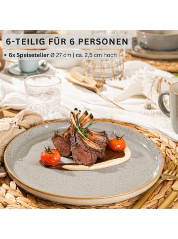 Sänger 6-tlg. Speiseteller Set Rio Perlgrau aus Steingut