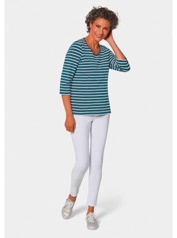 GOLDNER Kurzgröße:  Buntgewirktes Ringelshirt in dunkelpetrol / weiß / geringelt