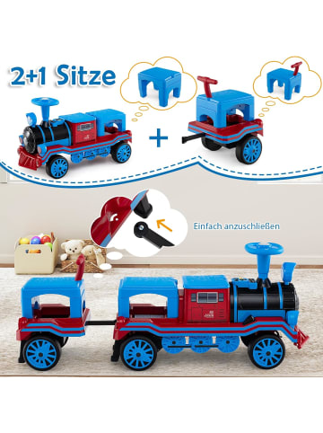 COSTWAY 3-Sitzer Elektroauto Kinderzug 12V ab 3 Jahren in Blau