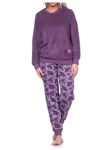 NORMANN Frottee Schlafanzug langarm Bündchen Pyjama - 75766 in beere