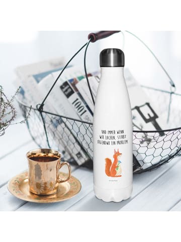 Mr. & Mrs. Panda Thermoskanne Eichhörnchen Blume mit Spruch in Weiß