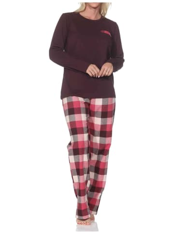 NORMANN Schlafanzug langarm karierte Flanell Schlafhose in beere
