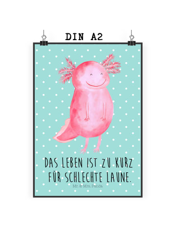 Mr. & Mrs. Panda Poster Axolotl Glücklich mit Spruch in Türkis Pastell