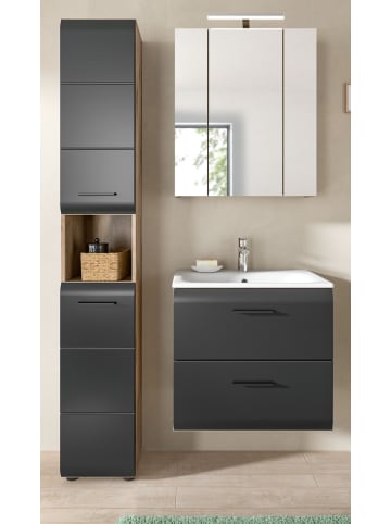 Inn.Furn Badmöbel-Set 3-teilig schwarz matt, Eiche 105 cm, Komplett-Set mit Waschbecken