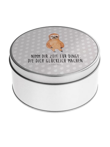Mr. & Mrs. Panda Kaffeedose Faultier Zufrieden mit Spruch in Grau Pastell