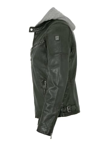 Gipsy Lederjacke Kapuze Lammnappa in Dunkelgrün