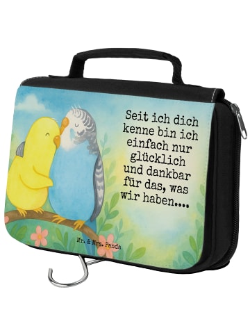 Mr. & Mrs. Panda Kulturbeutel Wellensittich Liebe Design mit Spruch in Weiß