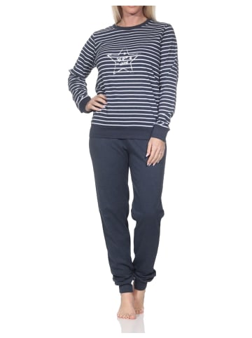NORMANN Interlock Schlafanzug langarm Bündchen Sternmotiv in blau-mel.