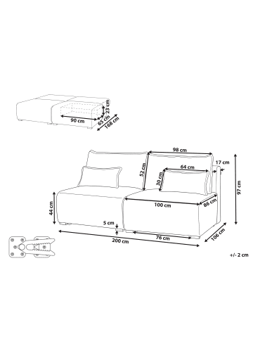 Beliani Modulsofa NERBO in Grau - (W) 200 x (H) 97 x (L) 106 cm