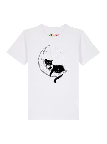 wat? Apparel T-Shirt Katze auf dem Mond in Weiß