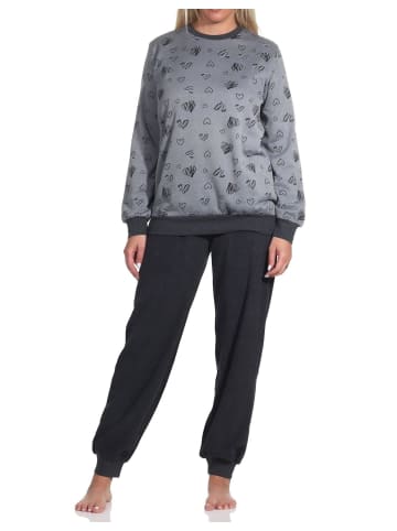 NORMANN Frottee Schlafanzug Bündchen Pyjama Herz - 75833 in anthrazit-melange