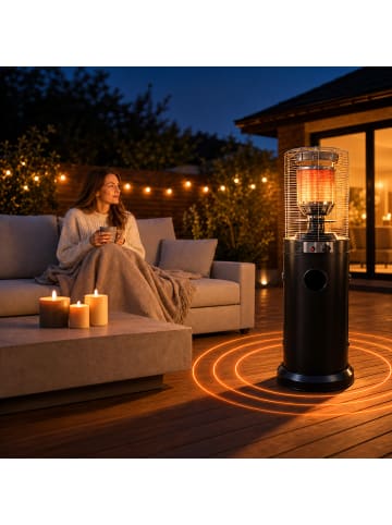 relaxdays Gasheizstrahler in Schwarz in Stahl - (B)45 x (H)137 x (T)45 cm