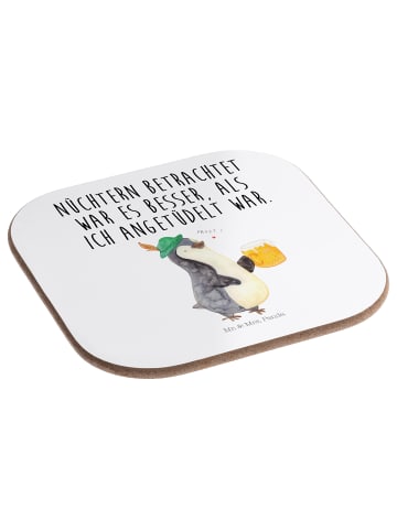 Mr. & Mrs. Panda Flaschenuntersetzer Pinguin Bier mit Spruch in Weiß