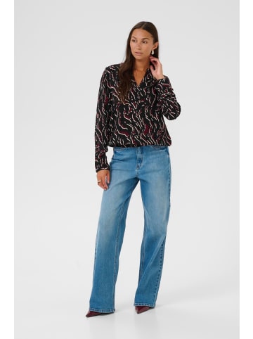 Kaffe Langarm-Bluse KAditte Regular fit in Black/Windsor W.Graphic Animal