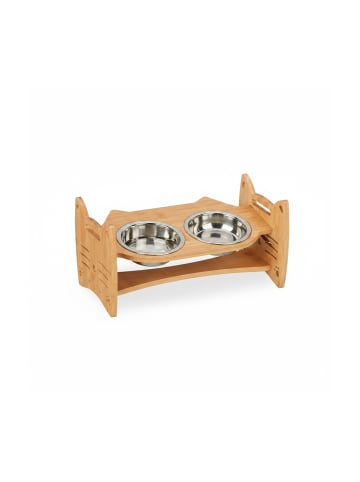 relaxdays Katzen-Futterstation in Natur/ Silber - (B)36 x (H)18 x (T)21 cm