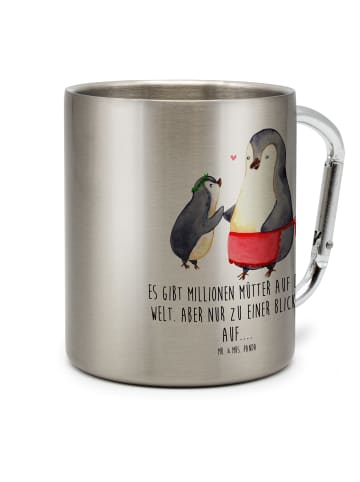 Mr. & Mrs. Panda Edelstahlbecher Pinguin mit Kind mit Spruch in Silber