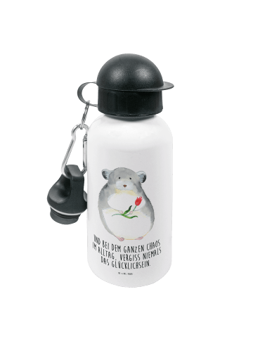 Mr. & Mrs. Panda Kindertrinkflasche Chinchilla Blume mit Spruch in Weiß