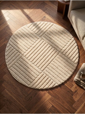 KADIMA DESIGN Hochflorteppich 3D Bögen Boho Waschbar Wohnzimmer in Creme