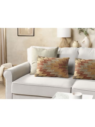 Beliani 2er-Set Dekokissen DEEPOR in Bunt/Beige/Rot