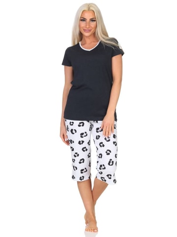 NORMANN Kurzarm Capri Pyjama Shorty Schlafanzug Hose Tiermotiv in anthrazit