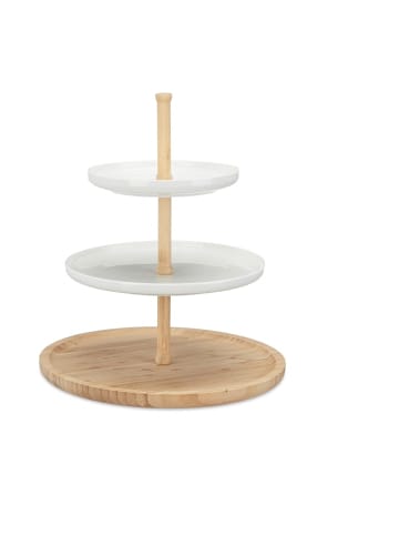 relaxdays Etagere in Natur/Weiß - (H)36 x Ø 30 cm