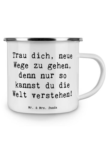 Mr. & Mrs. Panda Emaille Tasse Spruch Unbekannte Orte erkunden m... in Weiß