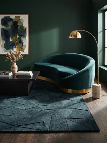 KADIMA DESIGN Teppich Wolle Handgetuftet DEBEN Geometrisch Wohnzimmer Modern in Türkis