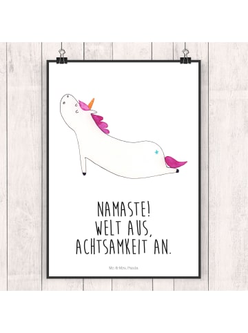 Mr. & Mrs. Panda Poster Einhorn Yoga mit Spruch in Weiß
