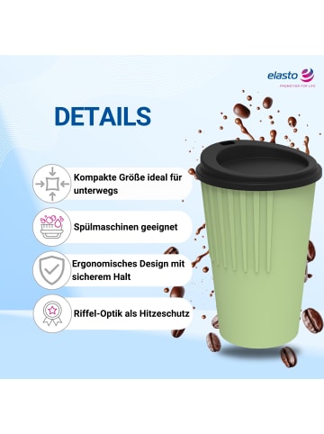 elasto Riffel-Kaffeebecher "ToGo" in geselliges grün/schwarz - 300 ml