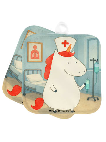 Mr. & Mrs. Panda Topfhandschuhe Einhorn Krankenschwester Design ... in Weiß