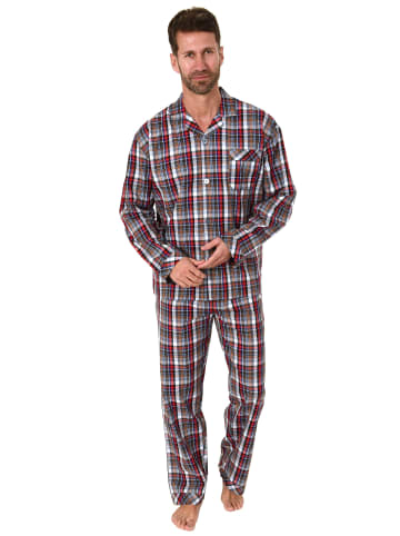 NORMANN Pyjama langarm Schlafanzug gewebt zum Knöpfen Karo Design in rot