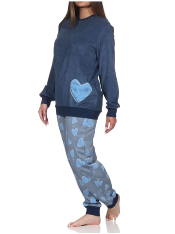 NORMANN Frottee Schlafanzug langarm Bündchen Herz - 81651 in marine