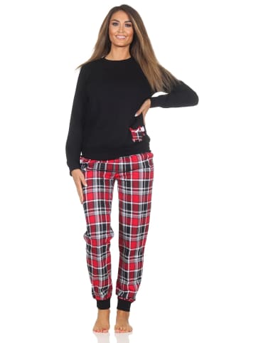 NORMANN Schlafanzug Pyjama langarm Bündchen Tiermotiv - 87116 in schwarz