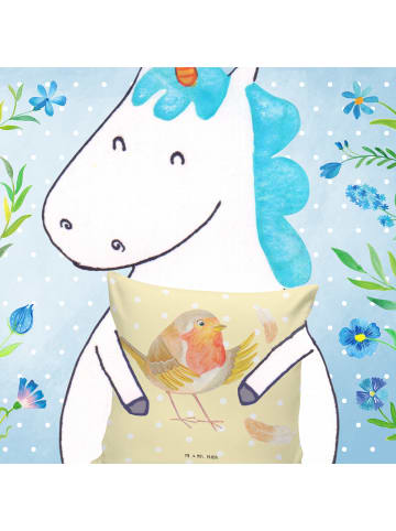 Mr. & Mrs. Panda kuschelkissen 40x40 Rotkehlchen Federn ohne Spruch in Gelb Pastell