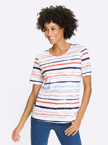 Sieh an! Rundhals-Shirt in ecru-koralle-geringelt