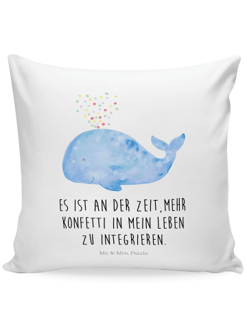 Mr. & Mrs. Panda Dekokissen Sofa Wal Konfetti mit Spruch in Weiß