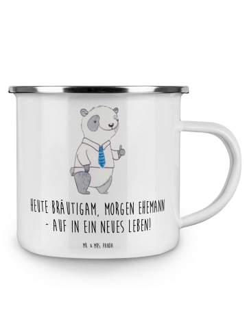 Mr. & Mrs. Panda Emaille Tasse Bräutigam Heute mit Spruch in Weiß